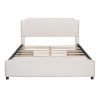 Upholstered Platform Bed with Stud Trim Headboard and Footboard and 4 Drawers No Box Spring Needed, Velvet Fabric, Queen Size (Beige) - as picture