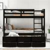 Wood Bunk Bed with Trundle and Drawers, Espresso - as picture