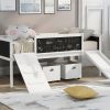 Twin size Loft Bed Wood Bed with Two Storage Boxes - White - as picture