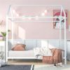 House Bed Frame Twin Size , Kids Bed Frame Metal Platform Bed Floor Bed for Kids Boys Girls No Box Spring Needed White - as picture