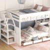 Wood Full Size Convertible Bunk Bed with Storage Staircase, Bedside Table, and 3 Drawers, White - as picture