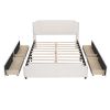 Upholstered Platform Bed with Stud Trim Headboard and Footboard and 4 Drawers No Box Spring Needed, Velvet Fabric, Queen Size (Beige) - as picture