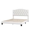 Upholstered Platform Bed with Saddle Curved Headboard and Diamond Tufted Details, Queen, Beige - as picture