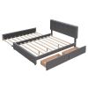 Upholstered Platform Bed with 2 Drawers and 1 Twin XL Trundle, Linen Fabric, Queen Size - Dark Gray - as picture