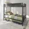 Metal bunk bed with Trundle/ Sturdy Metal Frame/ Noise-Free Wood Slats/ Comfortable Textilene Guardrail/ 2 side Ladders/ Space-Saving Trundle/ Bunk Be