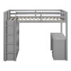 Twin Size Loft Bed with Ladder, Shelves, and Desk, Gray - as picture