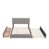 Upholstered Platform Bed with 2 Drawers and 1 Twin XL Trundle, Linen Fabric, Queen Size - Light Gray - as picture