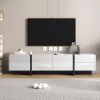 [VIDEO provided] White & Black Contemporary Rectangle Design TV Stand, Unique Style TV Console Table for TVs Up to 80'', Modern TV Cabinet with High G