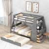 Twin over Full Bunk Bed with Trundle and Built-in Desk, Three Storage Drawers and Shelf,Gray - as picture