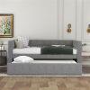 Twin Size Daybed with Trundle, Upholstered Daybed with Padded Back, Gray - as picture