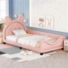 Twin Size Upholstered Daybed with Carton Ears Shaped Headboard, Pink - as picture