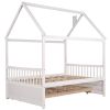 Full size Wooden House Bed with Trundle and 3 Storage Drawers-White - as picture