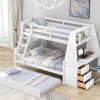 Twin over Full Bunk Bed with Trundle and Built-in Desk, Three Storage Drawers and Shelf,White - as picture