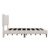 Upholstered Platform Bed Frame with Vertical Channel Tufted Headboard, No Box Spring Needed, Full, Cream - as picture