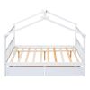 Full Size Wooden House Bed with Drawers, White - as picture