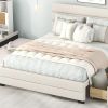 Queen Upholstered Platform Bed with Twin Size Trundle and Two Drawers, Beige - as picture