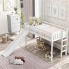 Twin Size Low Loft Bed with Ladder and Slide,White - as picture