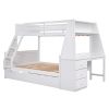 Twin over Full Bunk Bed with Trundle and Built-in Desk, Three Storage Drawers and Shelf,White - as picture