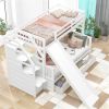 Twin over Full Bunk Bed with Drawers,Storage and Slide, Multifunction, White - as picture