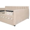 Full Size Upholstered daybed with Trundle and Wood Slat Support, Beige - as picture