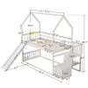 House Bunk Bed with Convertible Slide,Storage Staircase,White - as picture