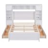 Full Size Wooden Bed With All-in-One Cabinet and Shelf, White - as picture