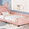 Twin Size Upholstered Daybed with Carton Ears Shaped Headboard, Pink - as picture