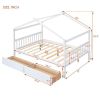 Full Size Wooden House Bed with Drawers, White - as picture