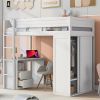 Wood Twin Size Loft Bed with Wardrobes and 2-Drawer Desk with Cabinet, White - as picture