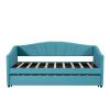 Upholstered Daybed Sofa Bed Twin Size With Trundle Bed and Wood Slat ,Blue - as picture