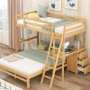 Twin over Full Bunk Bed with Built-in Desk and Three Drawers,Natural - as picture