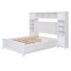 Full Size Wooden Bed With All-in-One Cabinet and Shelf, White - as picture