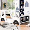 Twin Size Classic Car-Shaped Platform Bed with Wheels,White - as picture