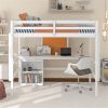 Full size Loft Bed with Desk and Writing Board, Wooden Loft Bed with Desk & 2 Drawers Cabinet- White - as picture