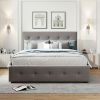 Upholstered Platform Bed with 2 Drawers and 1 Twin XL Trundle, Linen Fabric, Queen Size - Light Gray - as picture