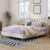 Upholstered Platform Bed Frame with Vertical Channel Tufted Headboard, No Box Spring Needed, Full, Cream - as picture