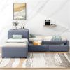 L-shaped Upholstered Platform Bed with Trundle and Two Drawers Linked with built-in Desk,Twin,Gray - as picture