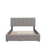 Upholstered Platform Bed with 2 Drawers and 1 Twin XL Trundle, Linen Fabric, Queen Size - Light Gray - as picture