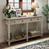 Rustic Brushed Texture Entryway Table Console Table with Drawers and Bottom Shelf for Living Room (Grey Wash) - as picture