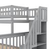 Twin over Full Bunk Bed with Trundle and Staircase,Gray - as picture