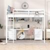 Full Size Loft Bed with Desk, Cabinets, Drawers and Bedside Tray, Charging Station, White - as picture