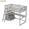 Twin Size Loft Bed with Desk and Shelves, Two Built-in Drawers, Gray - as picture