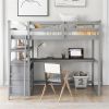 Twin Size Loft Bed with Desk and Shelves, Two Built-in Drawers, Gray - as picture