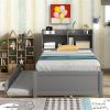 Twin Bed with Trundle,Bookcase,Grey - as picture