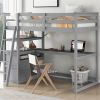 Twin Size Loft Bed with Desk and Shelves, Two Built-in Drawers, Gray - as picture