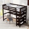 Twin Size Loft Bed with Storage Shelves and Under-bed Desk, Espresso - as picture