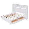 Full Size Wooden Bed With All-in-One Cabinet and Shelf, White - as picture