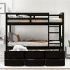 Wood Bunk Bed with Trundle and Drawers, Espresso - as picture