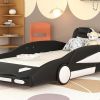 Twin Size Race Car-Shaped Platform Bed with Wheels, Black - as picture