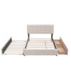 Upholstered Platform Bed with 2 Drawers and 1 Twin XL Trundle, Linen Fabric, Queen Size - Dark Beige - as picture